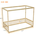 Twin Size Canopy Frame Floor Bed With Fence, Guardrails,Natural Twin Natural American Design Pine