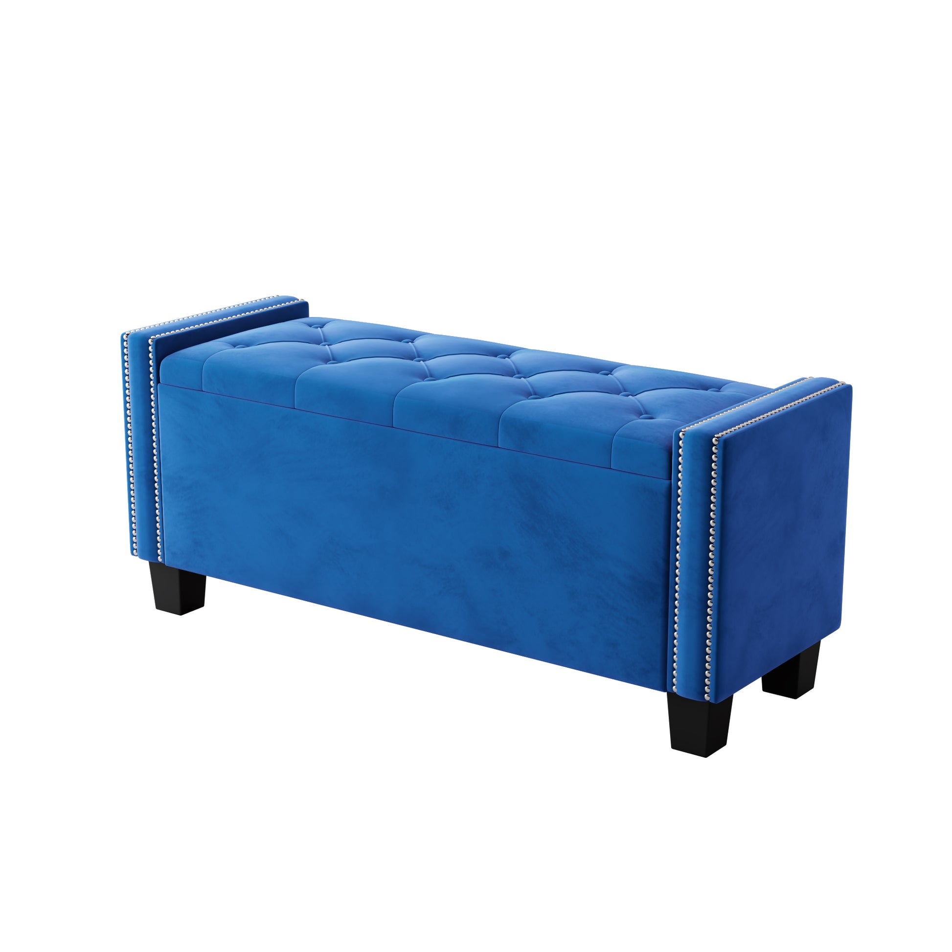 4 Pieces Bedroom Sets Queen Size Upholstered Bed Frame With Rivet Design,Nightstands And Tufted Storage Ottoman,Blue Box Spring Not Required Queen Blue 4 Piece Set Solid Wood Mdf