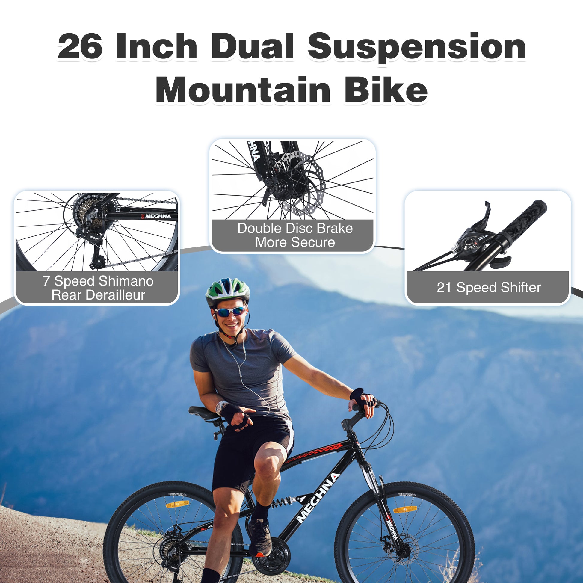 26 Inch Mountain Bike 21 Speed Dual Suspension Aluminum Alloy Frame For Men And Women'S Bike Cycling Black Garden & Outdoor Aluminium Alloy