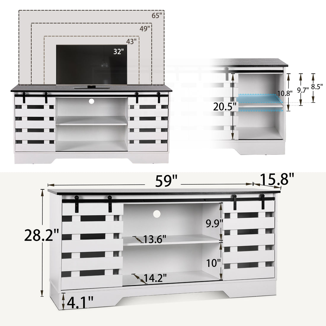 Farmhouse Tv Stand For Televisions Up To 65 Inches White White Primary Living Space 65 Inches 60 69 Inches Farmhouse 65 Inches Mdf Metal