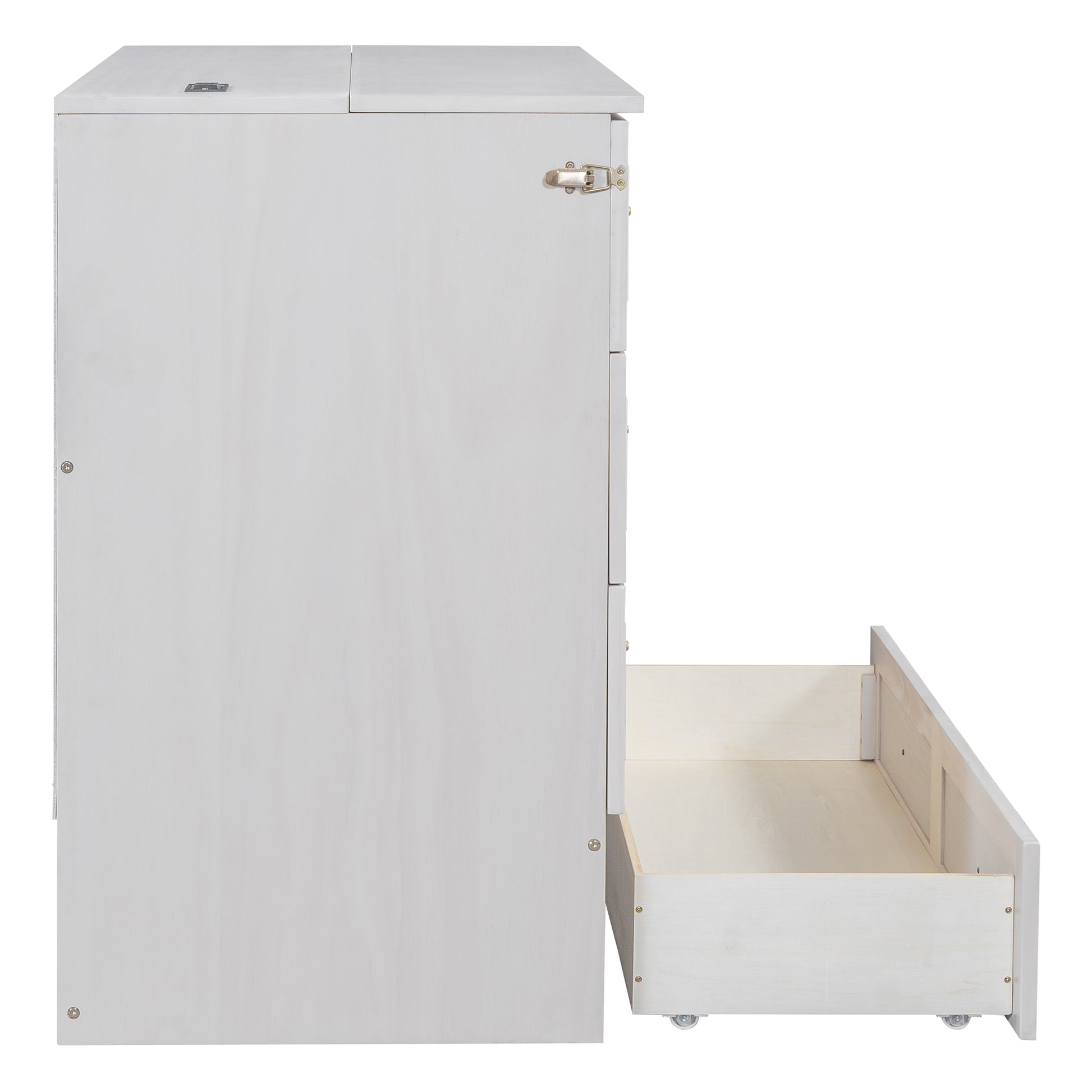 Full Size Murphy Bed With Large Drawers,White Full White Plywood