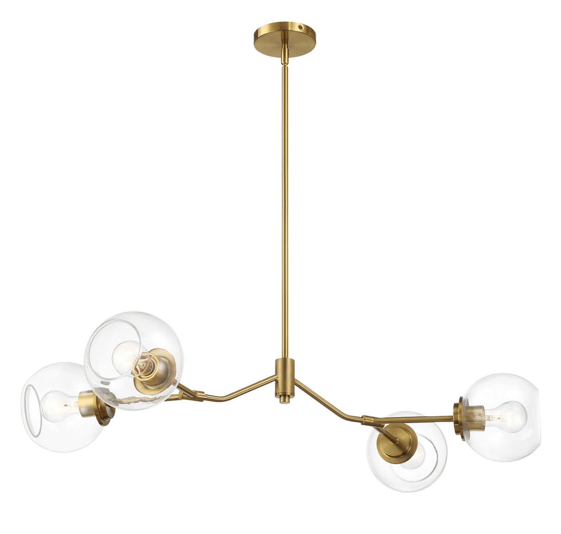 Jewel Four Lights Modern Farmhouse Chandelier Ceiling Hanging Light Fixture For Kitchen Island Dining Room 36"L 20"W 7.25"H With Clear Glass Clear,Gold Brass,Glass