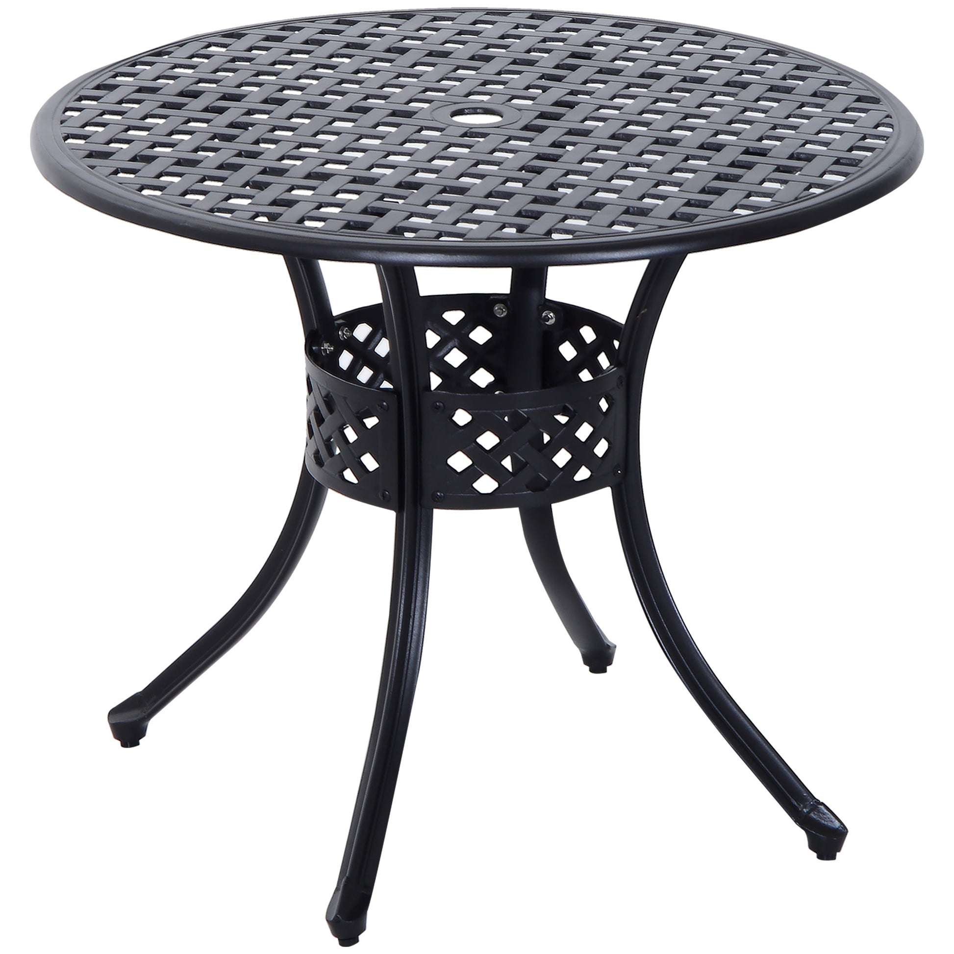 Outsunny 33" Patio Dining Table Round Cast Aluminium Outdoor Bistro Table With Umbrella Hole Black Black Aluminum