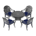 Cushions In Random Colors 5 Piece Set Of Cast Aluminum Patio Furniture With Cushions Yes Dining Set Black Seats 4 Rust Resistant Frame Water Resistant Cushion Garden & Outdoor Complete Patio Sets Aluminium