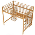 Full Size Metal Loft Bed With Built In Desk And Shelves, Gold Brown Box Spring Not Required Full Brown Gold Metal Bedroom Mdf Metal