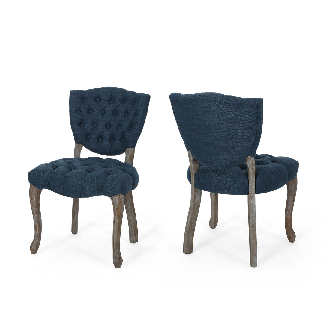 Kd Tufted Chair Wthr Set Of 2 Navy Blue Fabric