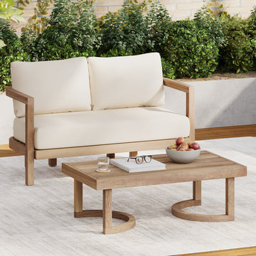 2 Person Outdoor Acacia Wood Patio Seating Group With Cushions And Coffee Table For Porch, Garden, Backyard, Balcony, Brown Wash, Beige Cushion Yes Brown Beige Seats 2 Garden & Outdoor 2 Person Seating Group Foam Acacia Wood