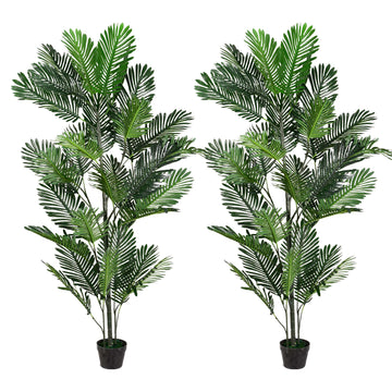 2Pcs Large Artificial Plants Fake Palm Tree Tropical Palm Leaves Faux Palm Plants Tall Tree Indoor Real Touch Plastic Monstera Leaves For Home Garden Outdoor Office Decor Green Plastic