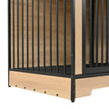 Dog Crate Furniture With Two Combined Room, Xl Large Double Dog Cage Furniture With Tray For Medium Large Dogs, Wooden Dog Kennel Furniture Black Natural Mdf Iron