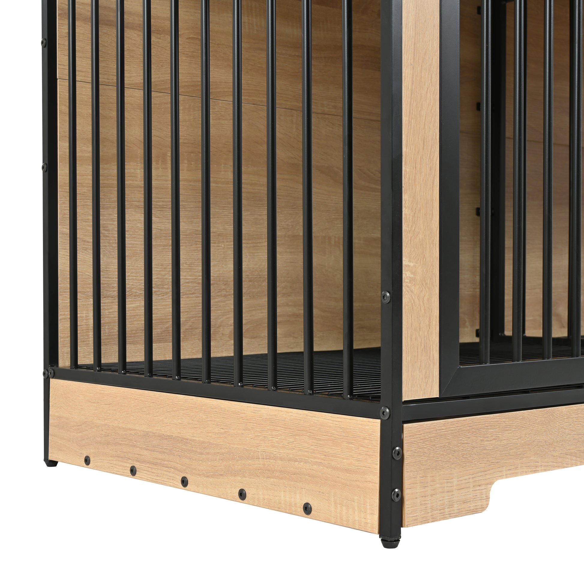 Dog Crate Furniture With Two Combined Room, Xl Large Double Dog Cage Furniture With Tray For Medium Large Dogs, Wooden Dog Kennel Furniture Black Natural Mdf Iron