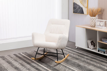 Rocking Chair Nursery, Teddy Upholstered Glider Rocker With High Backrest, Reading Chair Modern Rocking Accent Chairs Glider Recliner For Living Room, Nursery, Bedroom Cream Velvet