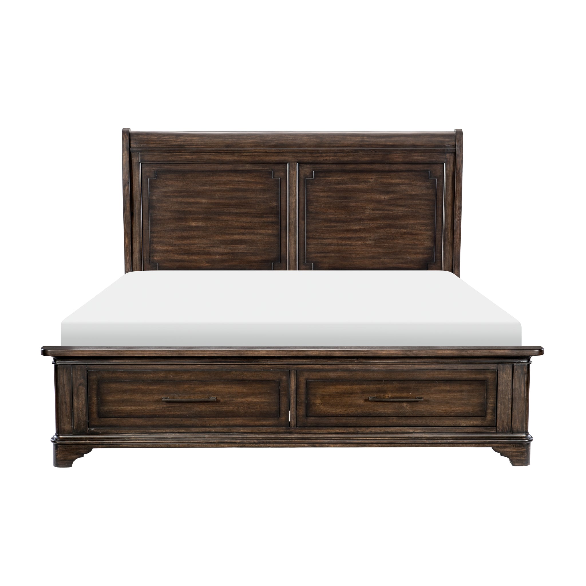 Transitional Style Rustic Brown Finish Queen Platform Bed With Footboard Storage Wooden Bedroom Furniture 1Pc Traditional Design Box Spring Not Required Queen Rustic Brown Wood Bedroom Traditional,Transitional Storage Included Wood