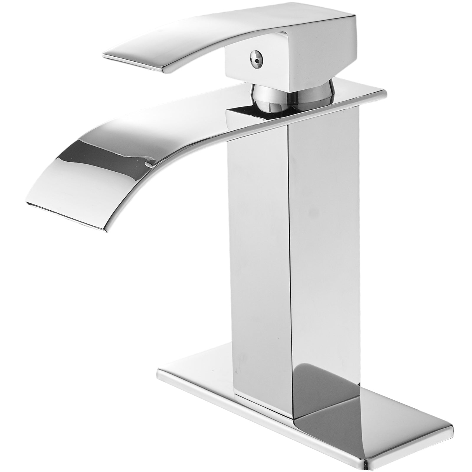 Polished Chrome Waterfall Single Handle Low Arc Bathroom Faucet With Drain Chrome Brass