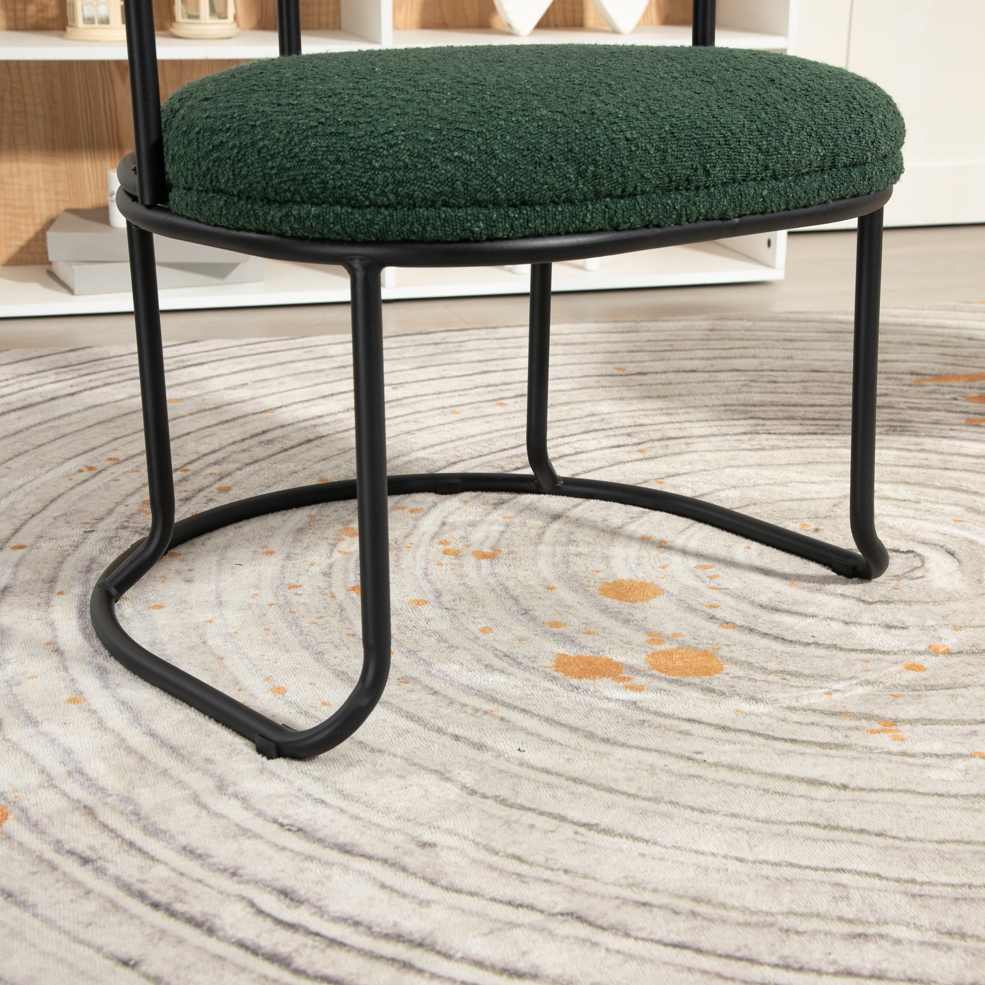 Coolmore Boucle Dining Chairs Set Of 2, Mid Century Modern Curved Backrest Chair, Round Upholstered Kitchen Chairs Emerald Boucle Emerald Foam Mdf Metal