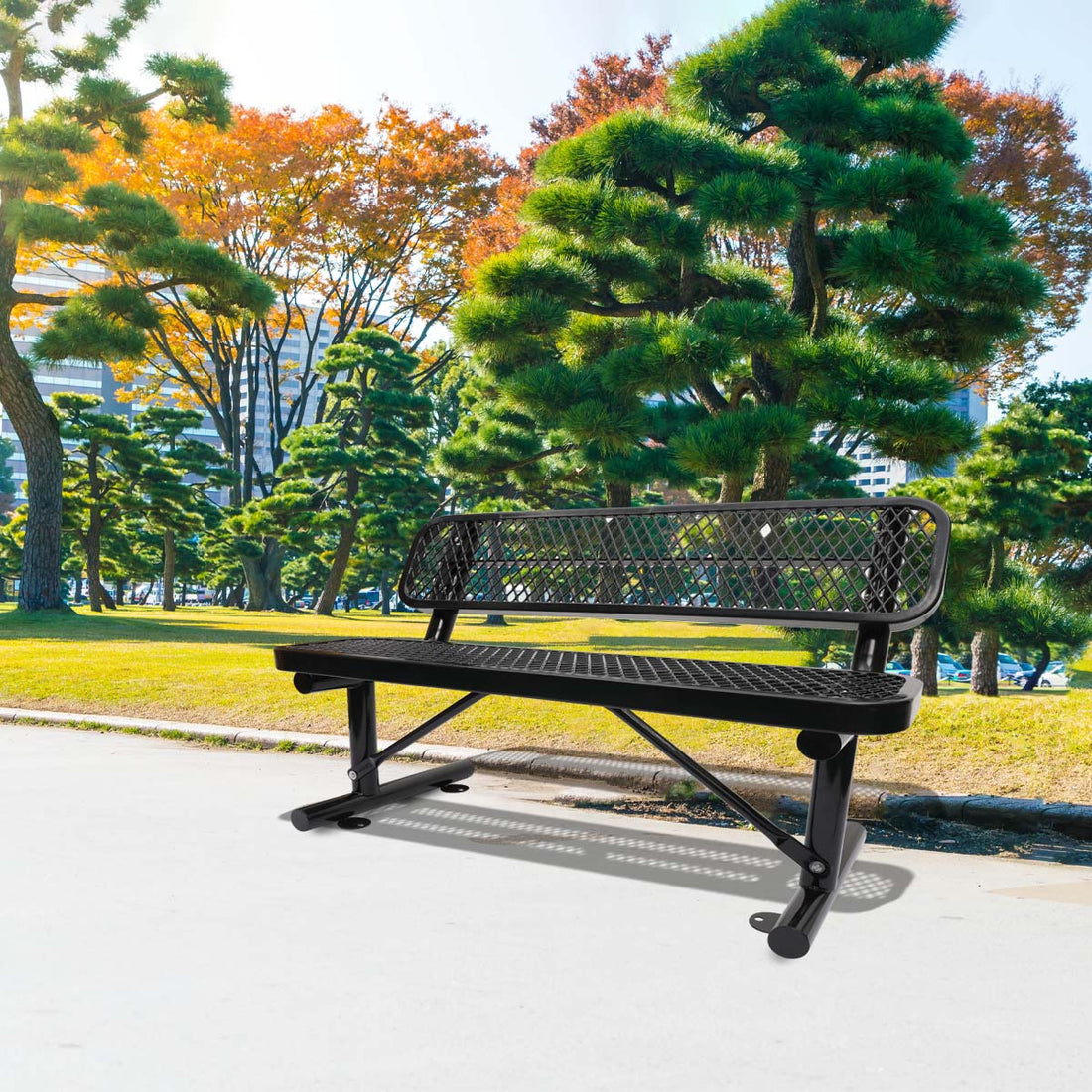 4 Ft. Outdoor Steel Bench With Backrest In Black Black Carbon Steel