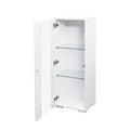 Storage Cabinets With Aluminum Strip Lamp,With Glass Shelves, For Living Room Bedroom Office White Particle Board Mdf