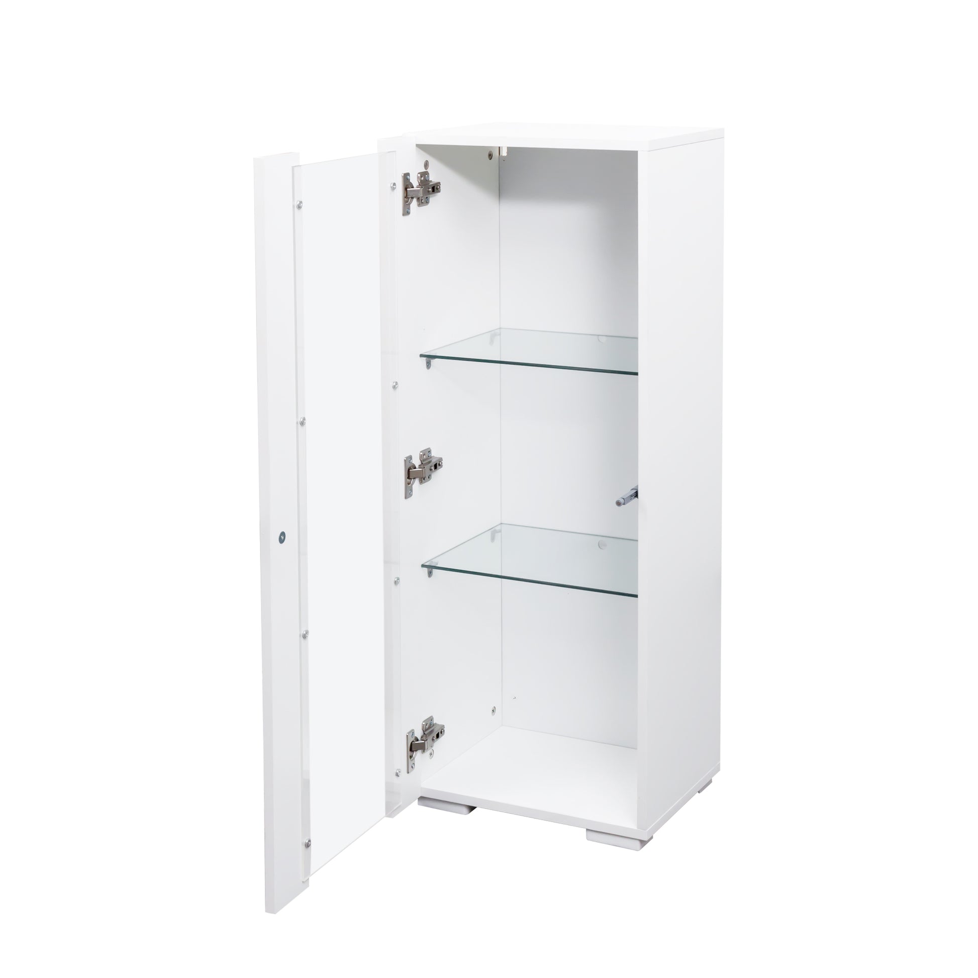 Storage Cabinets With Aluminum Strip Lamp,With Glass Shelves, For Living Room Bedroom Office White Particle Board Mdf