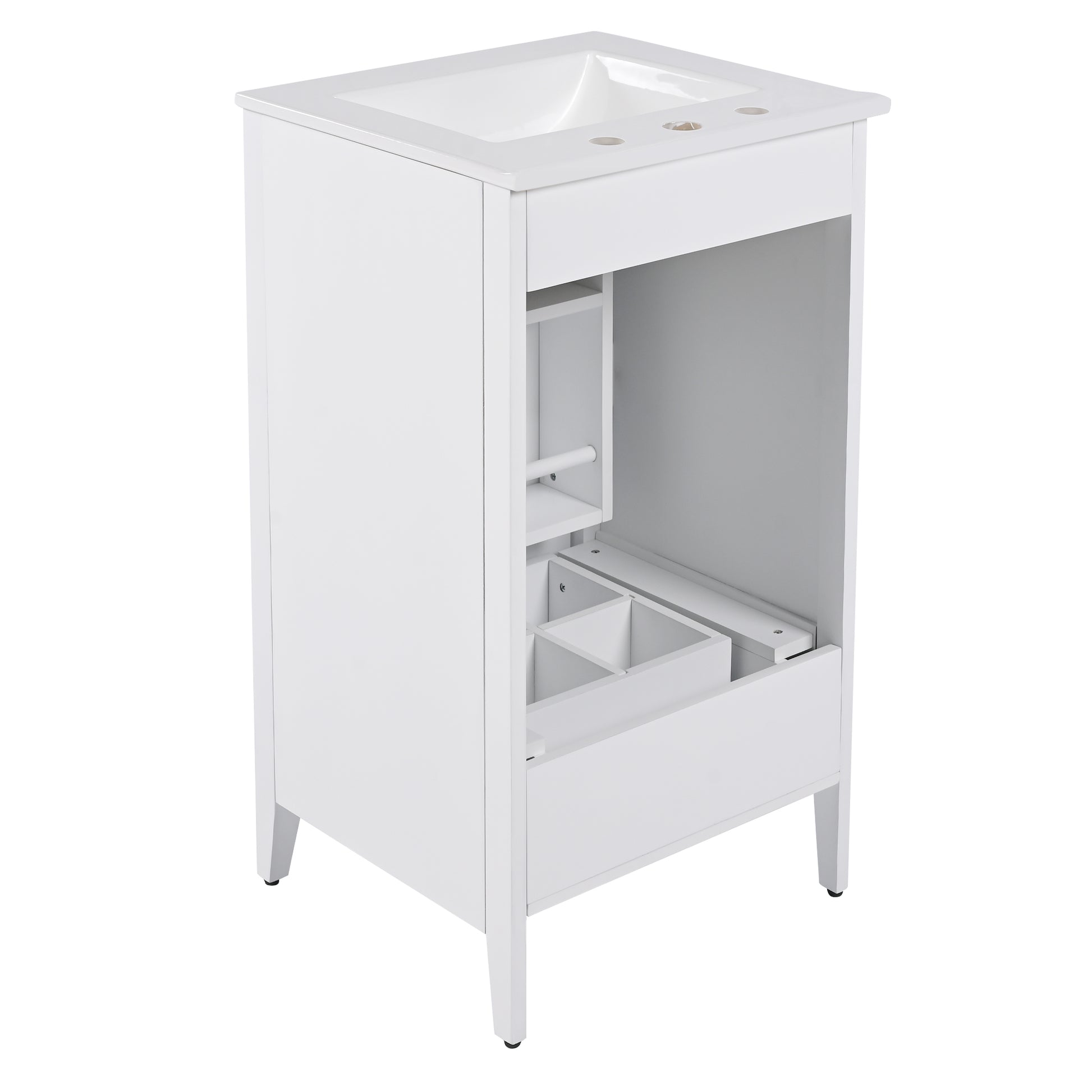 20.3" Bathroom Vanity With Sink, Functional Drawer, Door Shelf, Soft Closing Door, White White Acacia Wood,Ceramic Mdf