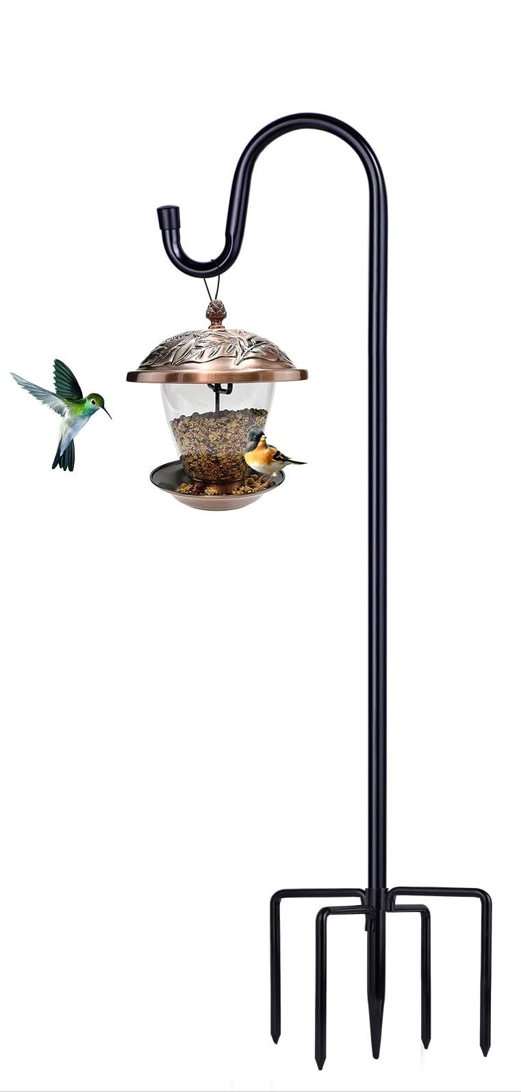 Shepherd Hooks For Outdoor, 1 Pack 46 Inch Bird Feeder Pole With 5 Prongs Base For Hanging Lantern, Hummingbird Feeder, Lightweight Plant, Shepherds Hook For Bird Feeders For Outside Black Metal