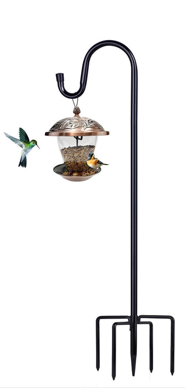 Shepherd Hooks For Outdoor, 1 Pack 46 Inch Bird Feeder Pole With 5 Prongs Base For Hanging Lantern, Hummingbird Feeder, Lightweight Plant, Shepherds Hook For Bird Feeders For Outside Black Metal