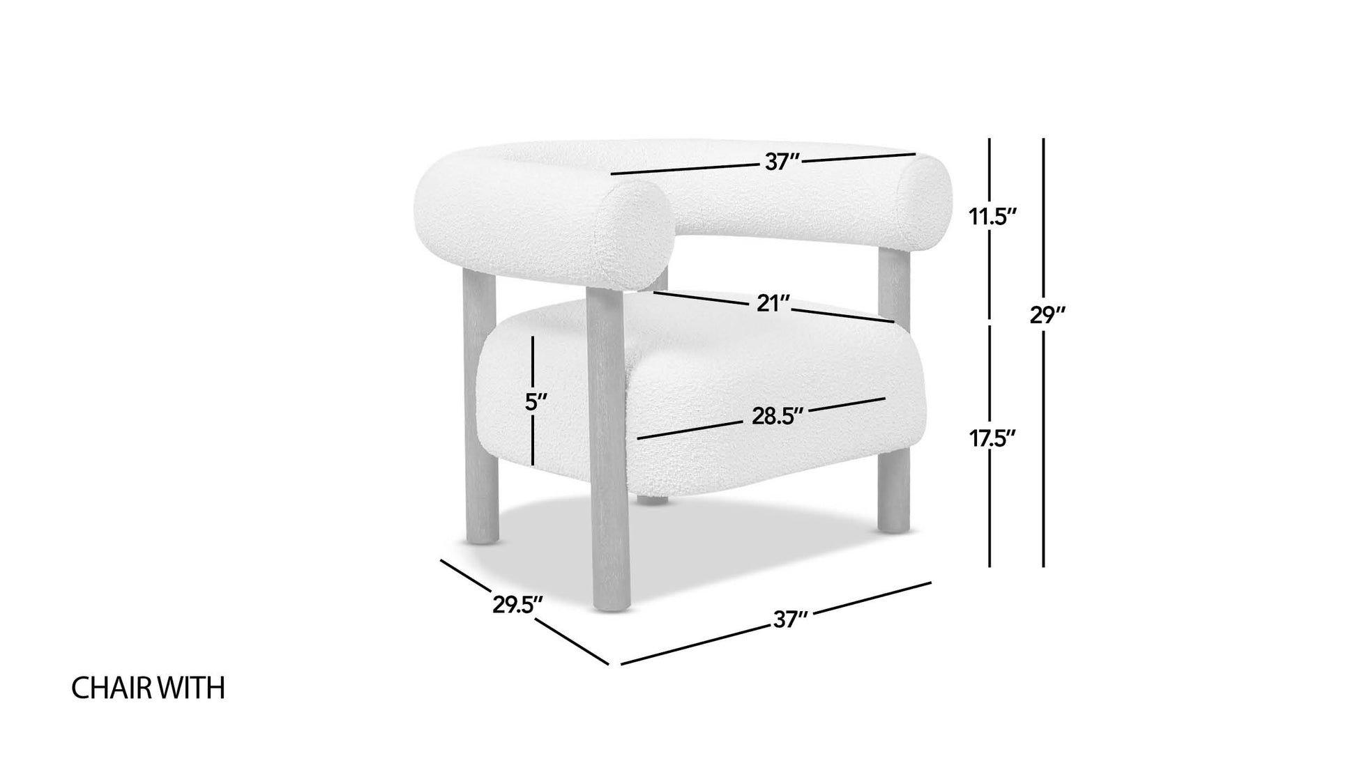 Fuji 37" Mid Century Modern Barrel Accent Arm Chair, Ivory White Boucle White Foam Boucle