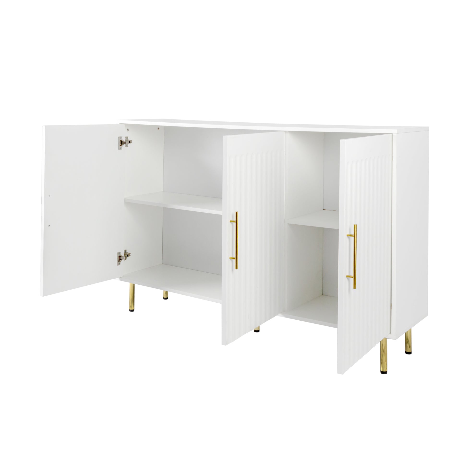 3 Door Large Storage Sideboard With Gold Handles For Kitchen, Dining Room And Living Room.55.12" W Accent White Buffet Cabinet, Coffee Bar Sideboard Cabinet With 3 Doors White White Particle Board