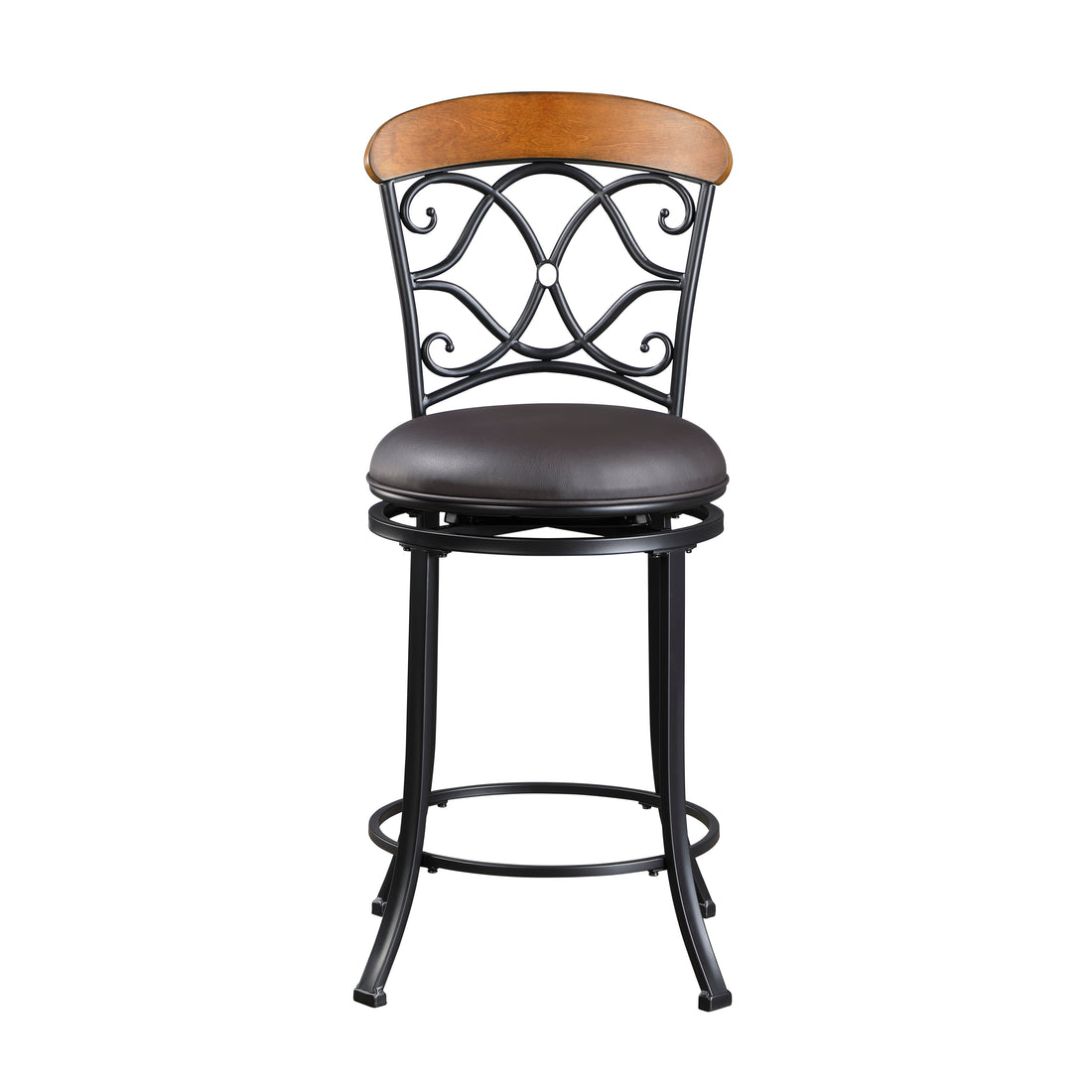 1Pc Counter Height Swivel Chair Faux Leather Upholstered Black Metal Frame Dining Furniture Black Dining Room Metal