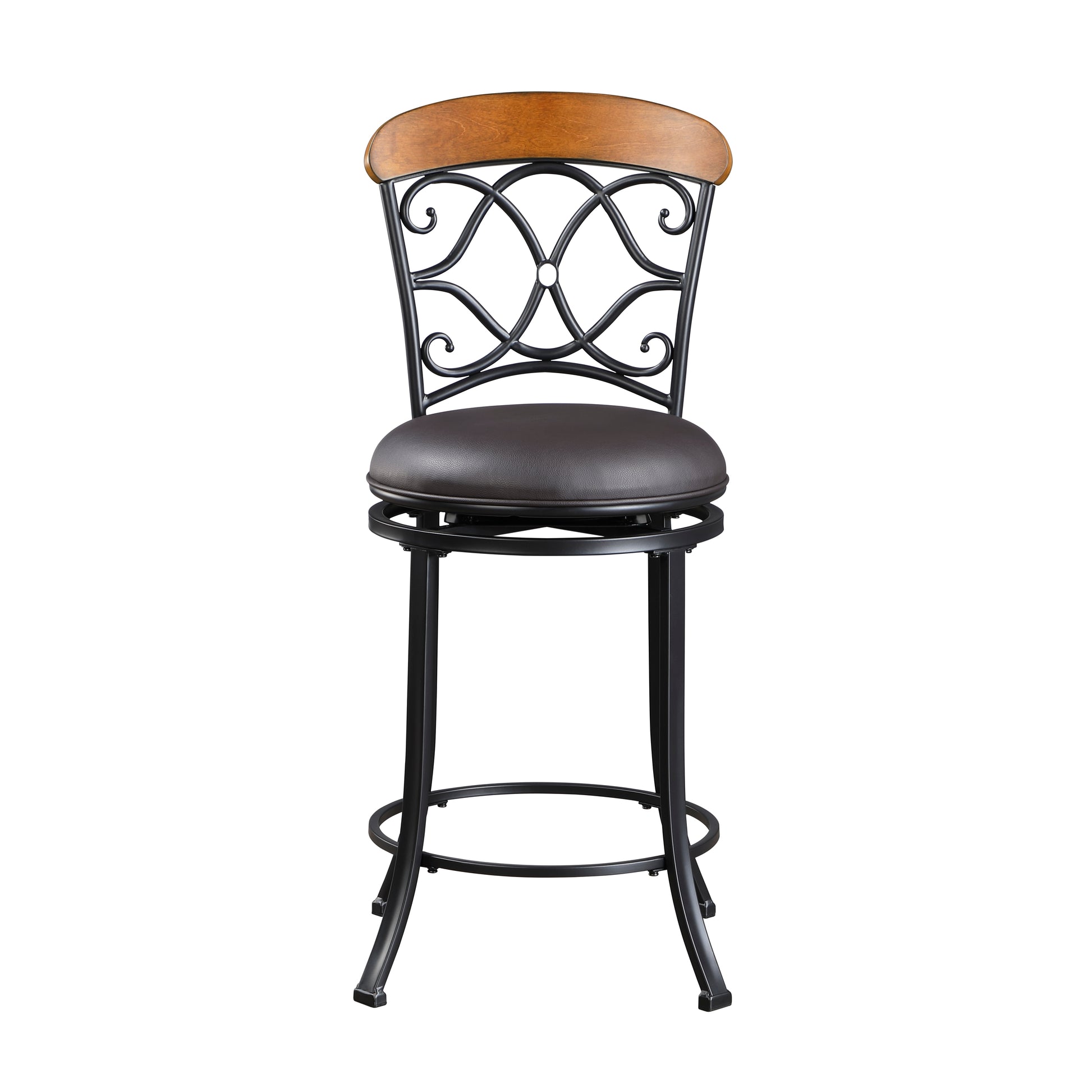 1Pc Counter Height Swivel Chair Faux Leather Upholstered Black Metal Frame Dining Furniture Black Dining Room Metal