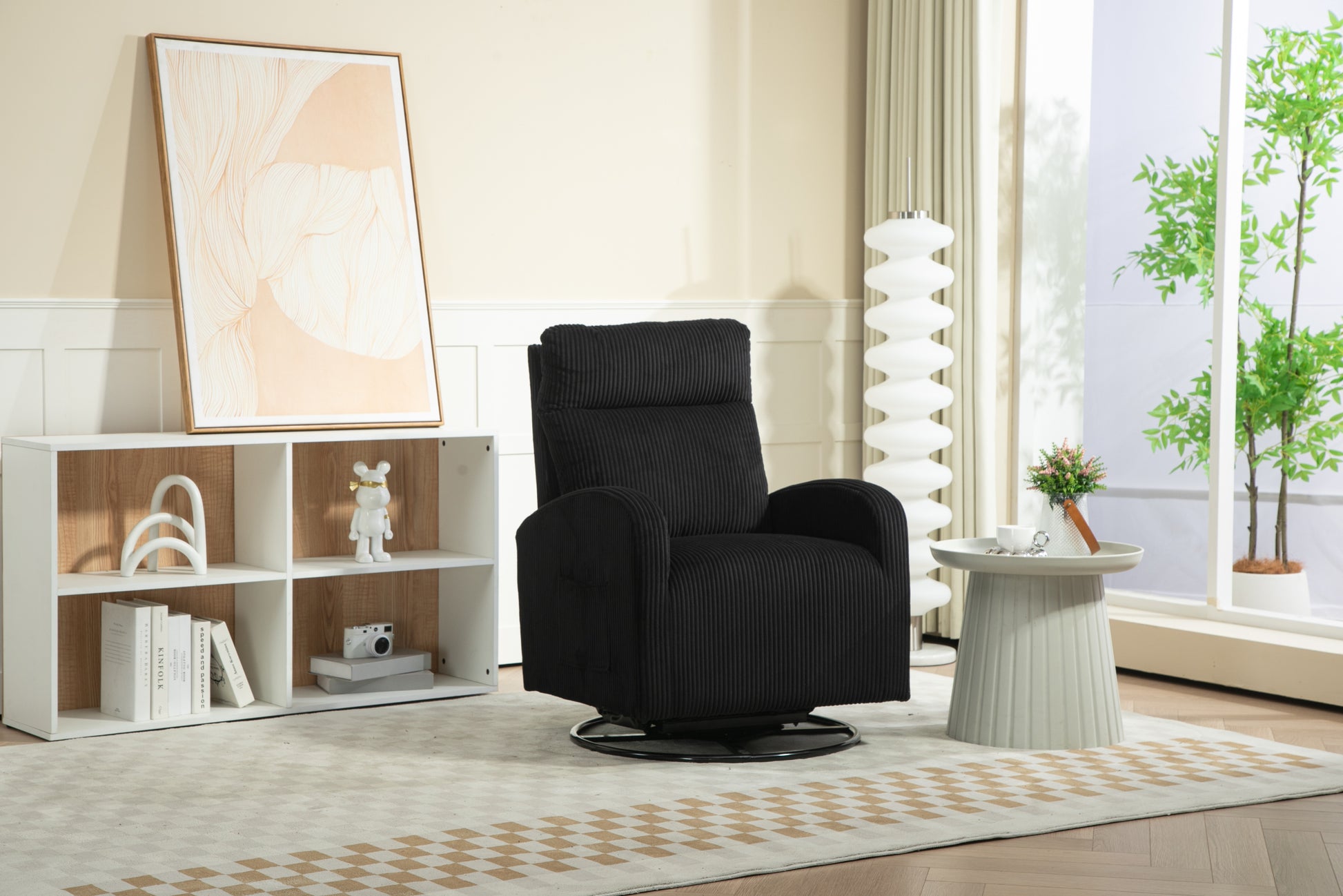 Jiada Upholstered Swivel Glider.Flannel Fabric.Rocking Chair For Nursery In Black.Modern Style One Left Bag Black Foam Corduroy