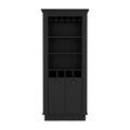 Lafayette Bar Cabinet With 4 Bottle Rack, Upper Glass Holder And Dual Door Design Black Primary Living Space Modern Shelves Included Particle Board
