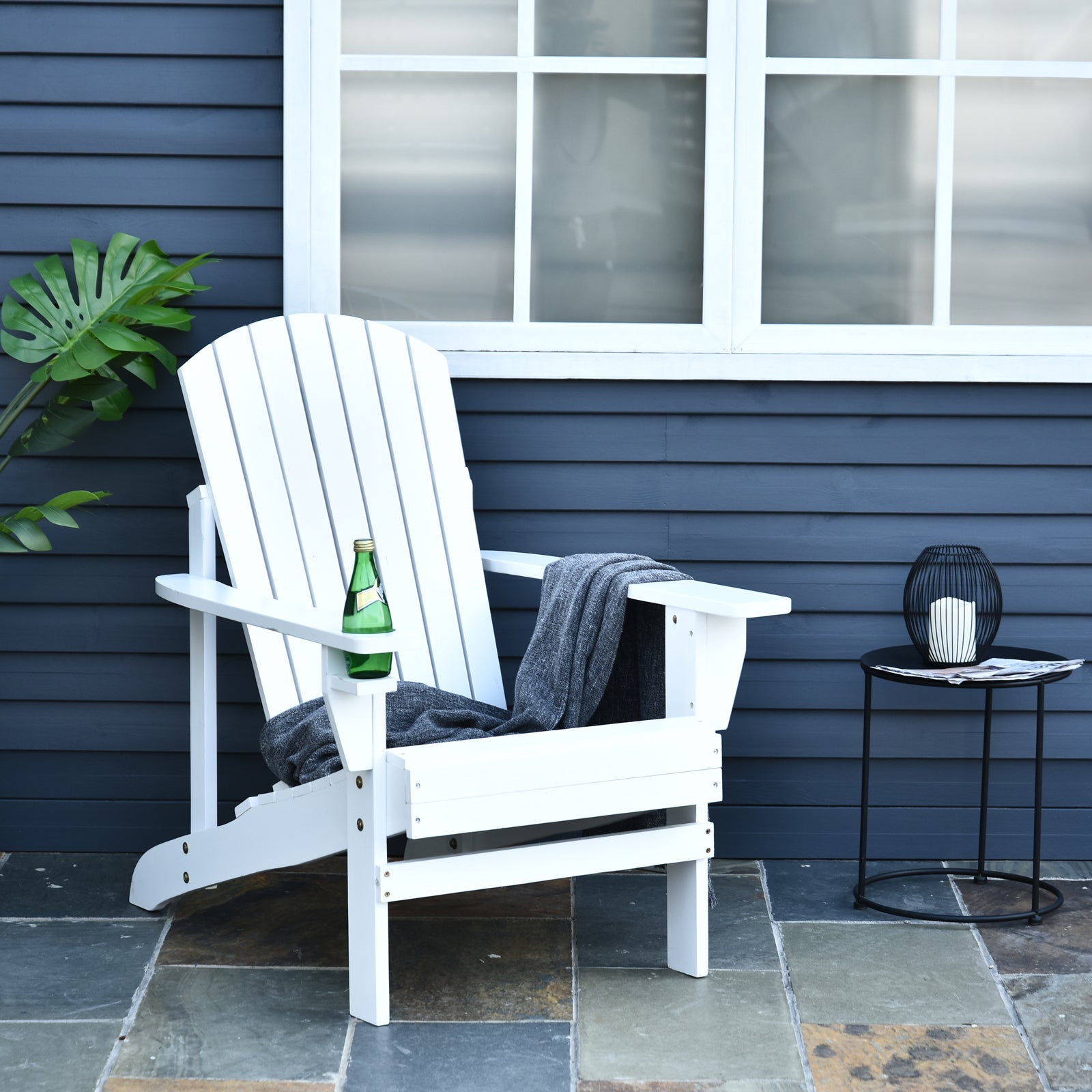 Outsunny Wooden Adirondack Chair, Outdoor Patio Lawn Chair With Cup Holder, Weather Resistant Lawn Furniture, Classic Lounge For Deck, Garden, Backyard, Fire Pit, White White Wood