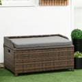 Outsunny Outdoor Wicker Storage Bench Deck Box, Pe Rattan Patio Furniture Pool Container Storage Bin With Interior Waterproof Bag And Comfortable Cushion, Gray Grey Aluminum