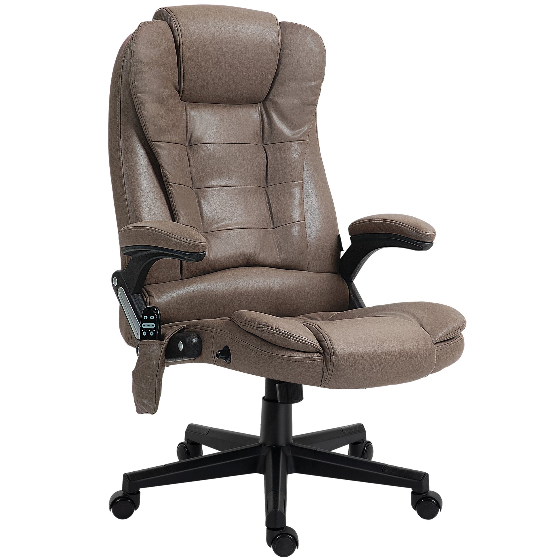 Homcom 6 Point Vibrating Massage Office Chair With Heat, Microfiber High Back Executive Office Chair With Reclining Backrest, Padded Armrests And Remote, Dark Brown Brown Polyester