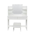 Modern Dressing Table With 2 Drawers, 4 Open Shelves Rectangular Makeup Table With Mirror, 10 Lamp Bulb,42.52*15.75* 52.76Inch,For Bedroom White Particle Board Mdf