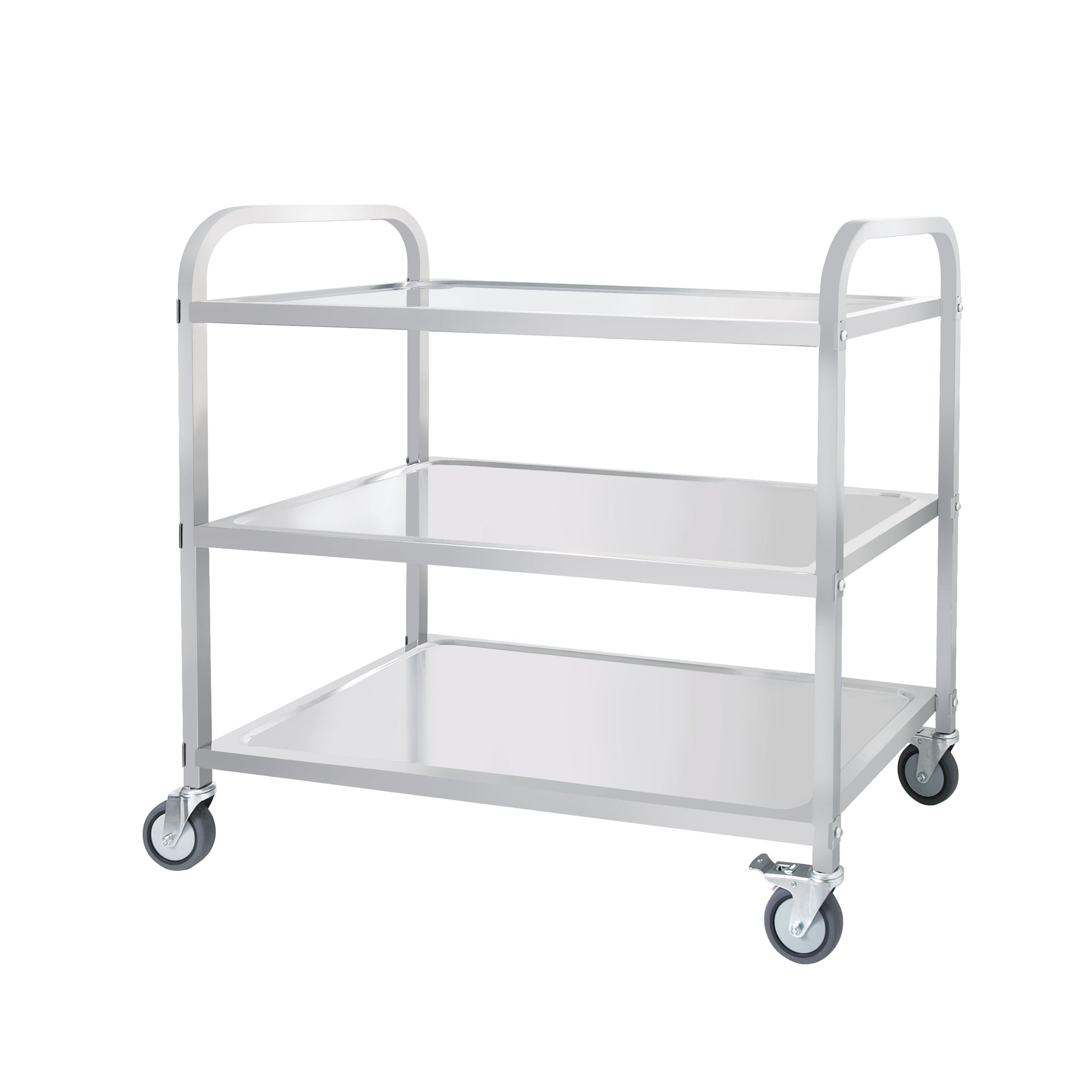 3 Tier Stainless Steel Cart, Serving Cart With Wheels, Restaurant, Household, Service Trolley, 360 Rotation Storage Cart With Locking Wheels 37.4 * 19.2 * 36.6'' L*W*H Rolling Kitchen Food Cart White Silver Stainless Steel