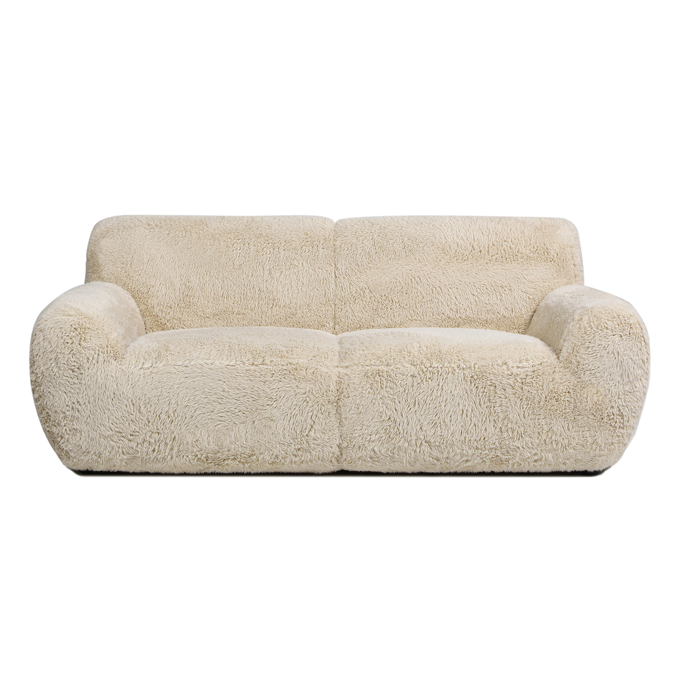 Summit 83" Faux Sheepskin Overstuffed Sofa, Cream Beige Faux Fur Cream Foam Faux Fur 3 Seat