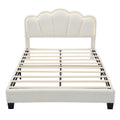 Full Size Upholstered Flower Shape Bed, Elegant Flowers Headboard With Led Light Strip, Sherpa Fabric Platform Bed With Wooden Slats Support, White Full White Wood