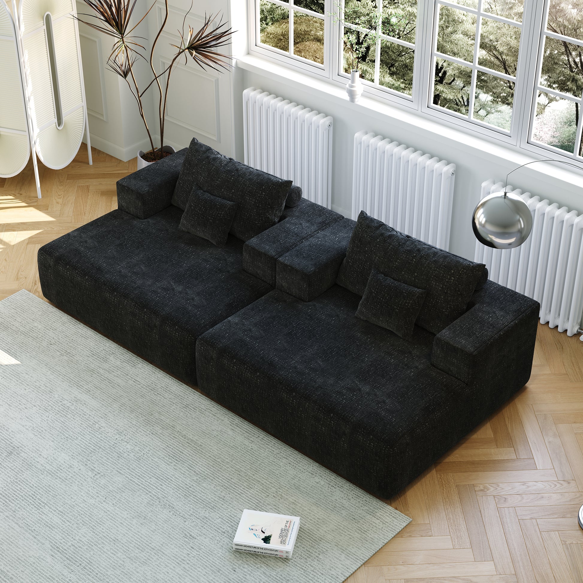 55 Inch Chenille Sponge Sofa Lounge Chair,No Assembly Required,Fluffy Modern Sleeper Chair For Indoor Living Room Bedroom Black Foam Chenille 1 Seat