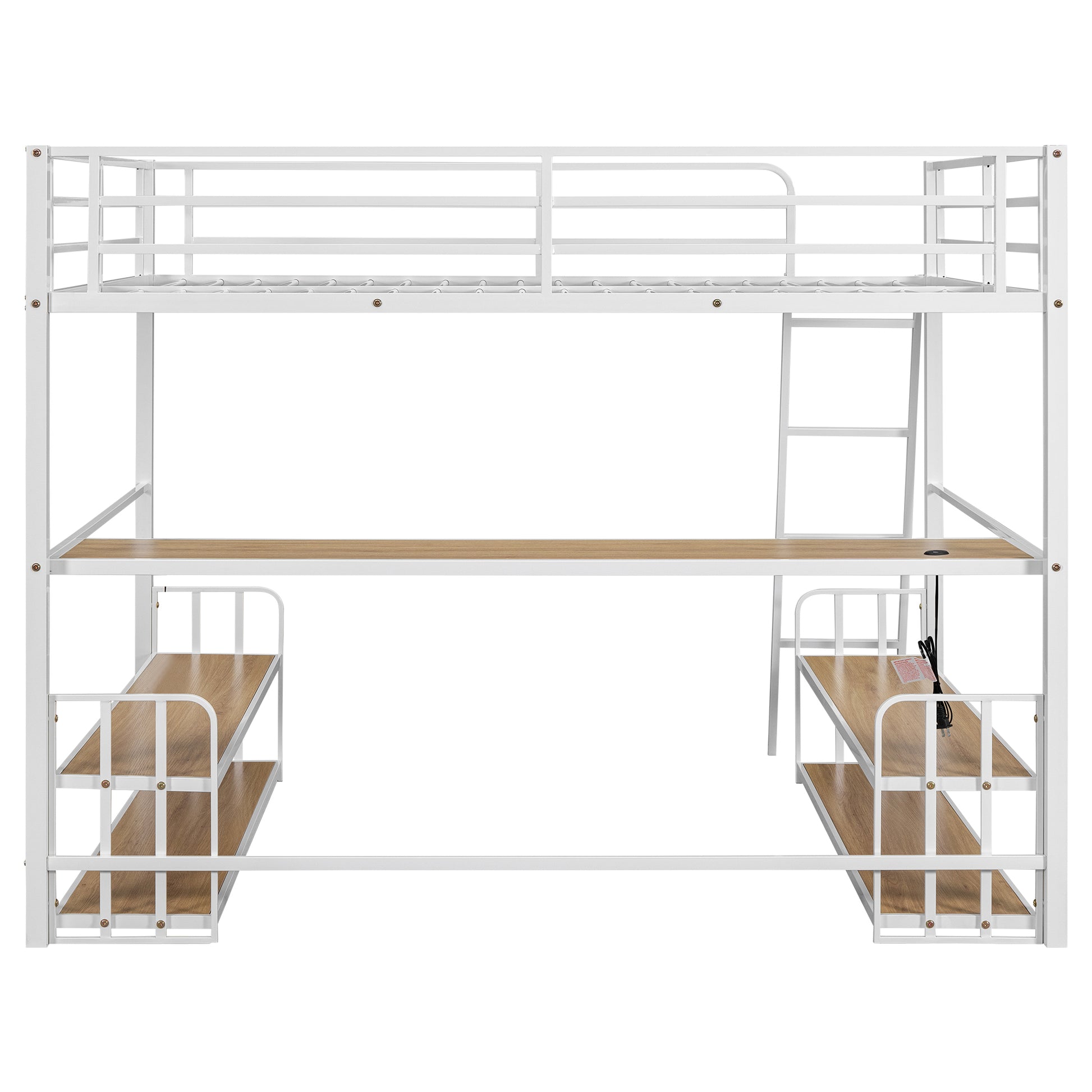 Full Size Metal Loft Bed With Desk, Storage Shelves And Charging Station, White Box Spring Not Required Full White Metal Mdf Metal