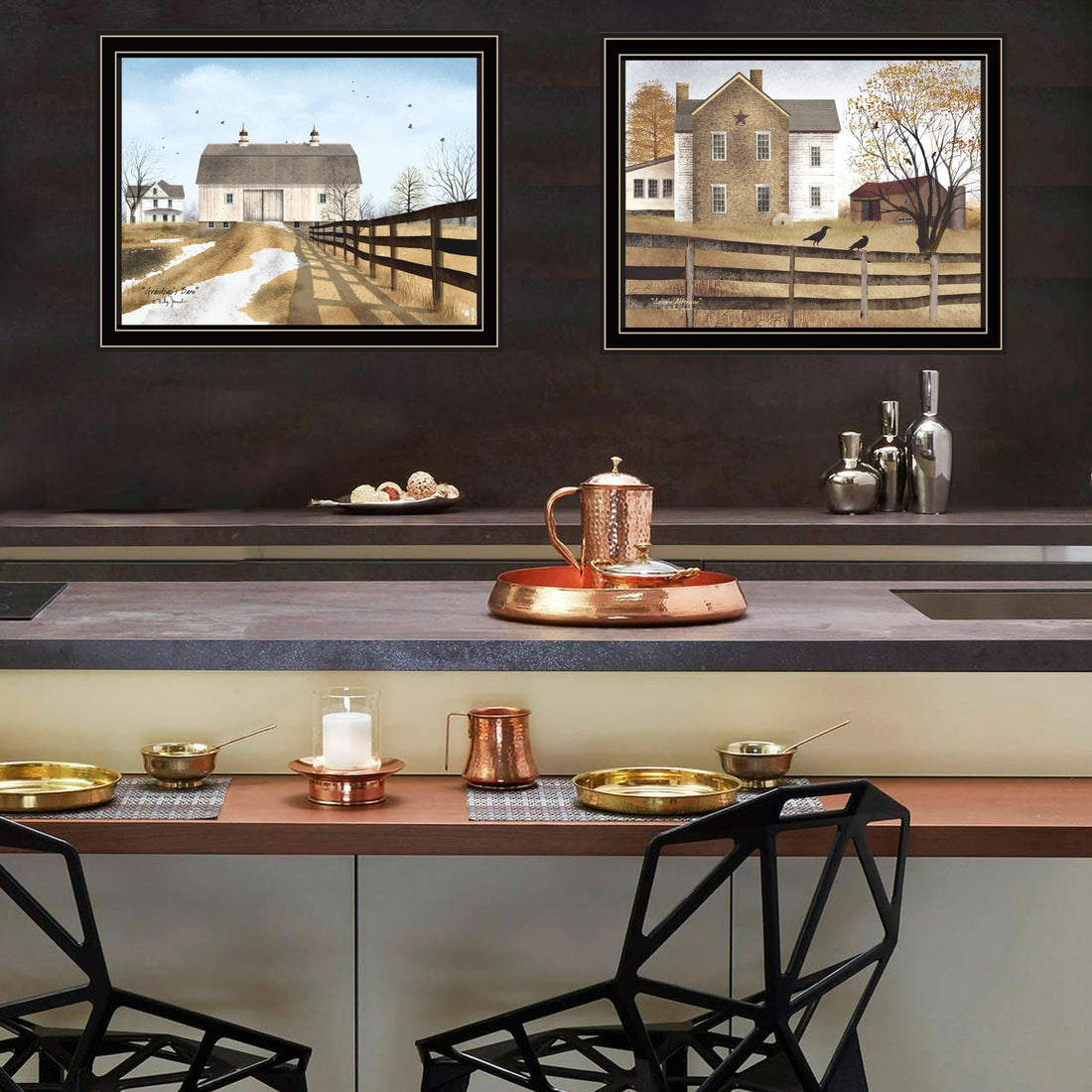 2 Piece Vignette Grandpa'S Barn,Autumn Afternoon Black Framed Wall Art For Living Room, Farmhouse Wall Art Print For Home Decor, Bedroom Wall Art By Billy Jacobs Multicolor Wood Paper