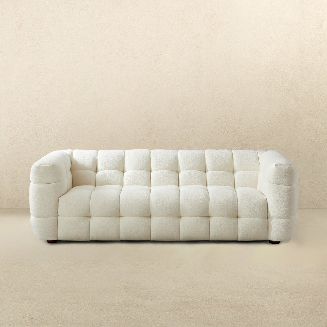 Morrison Sofa Cream Boucle Cream,White Wood Tufted Back Mid Century Modern Boucle,Solid Wood 3 Seat