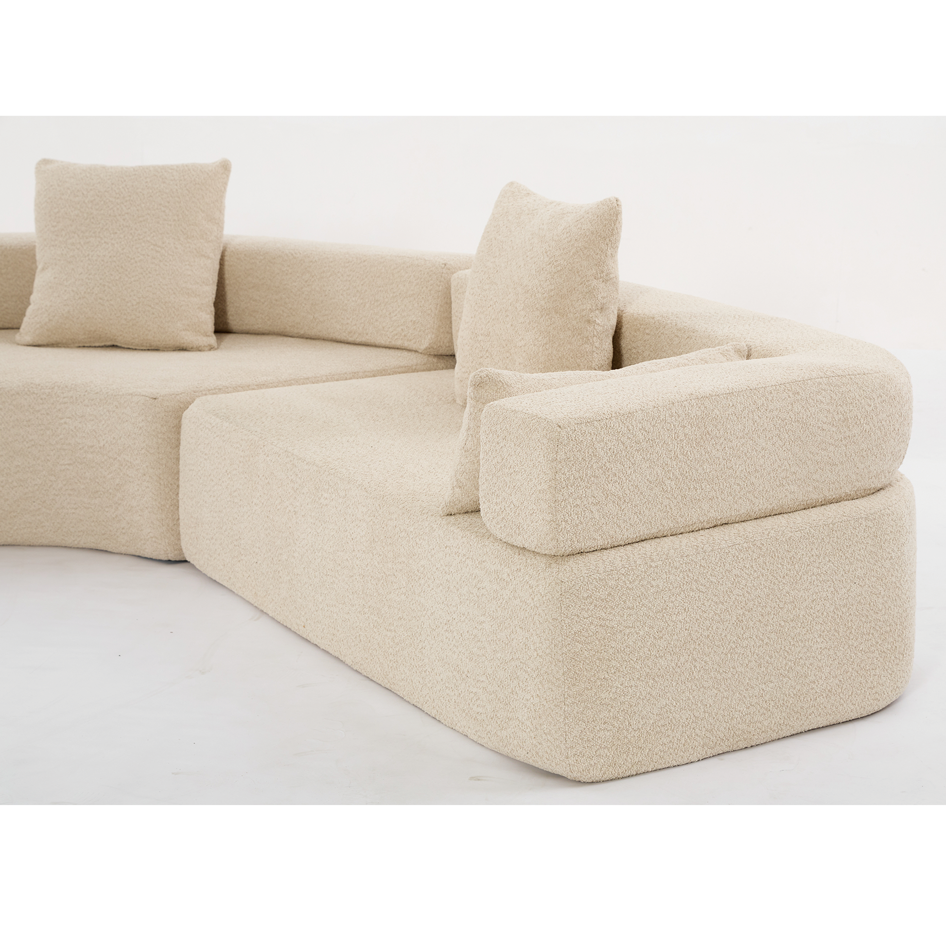 Arrived Oversized Combination Sofa,Curved Sofa,Upholstered 4 Seater Couch For Living Room, Modern Modular 3 Piece Free Combination, Semicircular Modular Sofaboucle, Khaki Khaki Polyester Primary Living Space Soft Tight Back Modern Square Arms Foam