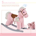 Qaba Kids Plush Ride On Rocking Horse With Bear Toy, Children Chair With Soft Plush Toy & Fun Realistic Sounds, Pink Pink Wood