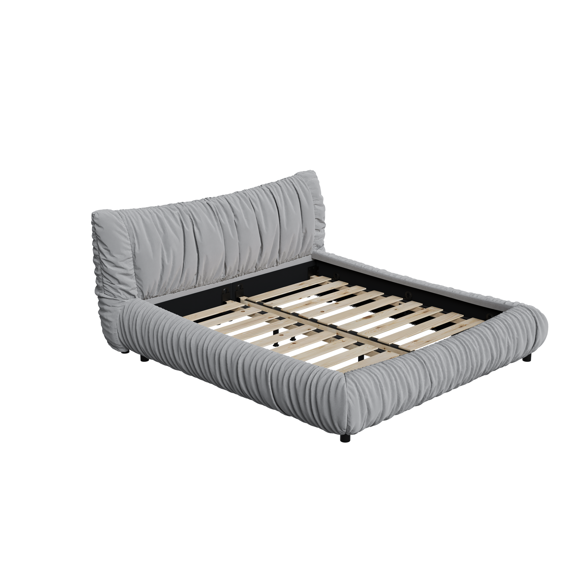 King Size Luxury Upholstered Platform Bed With Removable Cushion And Solid Wood Frame,Suitable For Multiple Heights Of Mattresses,Light Grey King Light Grey Upholstered