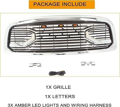 Front Grill For 2009 2010 2011 2012 Dodge Ram 1500 Chrome Grille Big Horn Style W Letters & Lights Matte Black Abs Abs