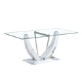 Table And Chair Set, Large Modern Rectangular Glass Table, Can Accommodate 6 8 People, Equipped With A 0.39 Inch Tempered Glass Tabletop And Mdf Table Legs.Paired With Comfortable And Soft Chairs. White Mdf Glass