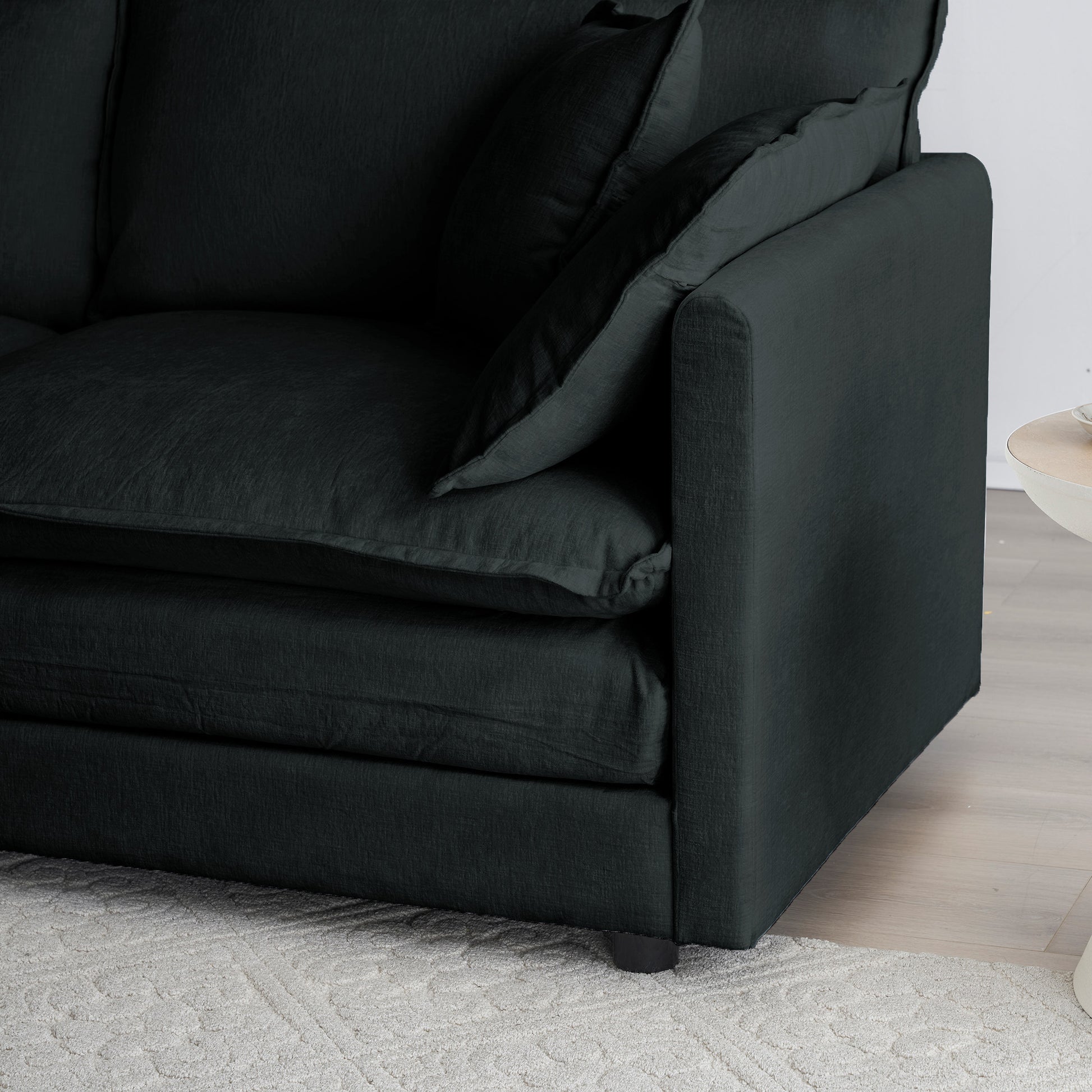 Chenille Two Seater Sofa With 1 Footrest, 2 Seater L Shaped Sectional With Ottoman,Loveseat With Ottoman For Small Living Space, Black Chenille Black Chenille 2 Seat