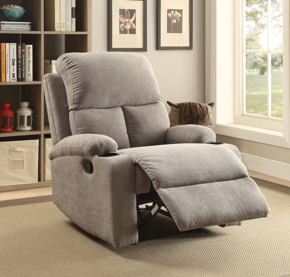 Grey Recliner With Cup Holder Grey Linen Manual Handle Metal Primary Living Space Tight Back Handle Pillow Top Arms Fabric Metal