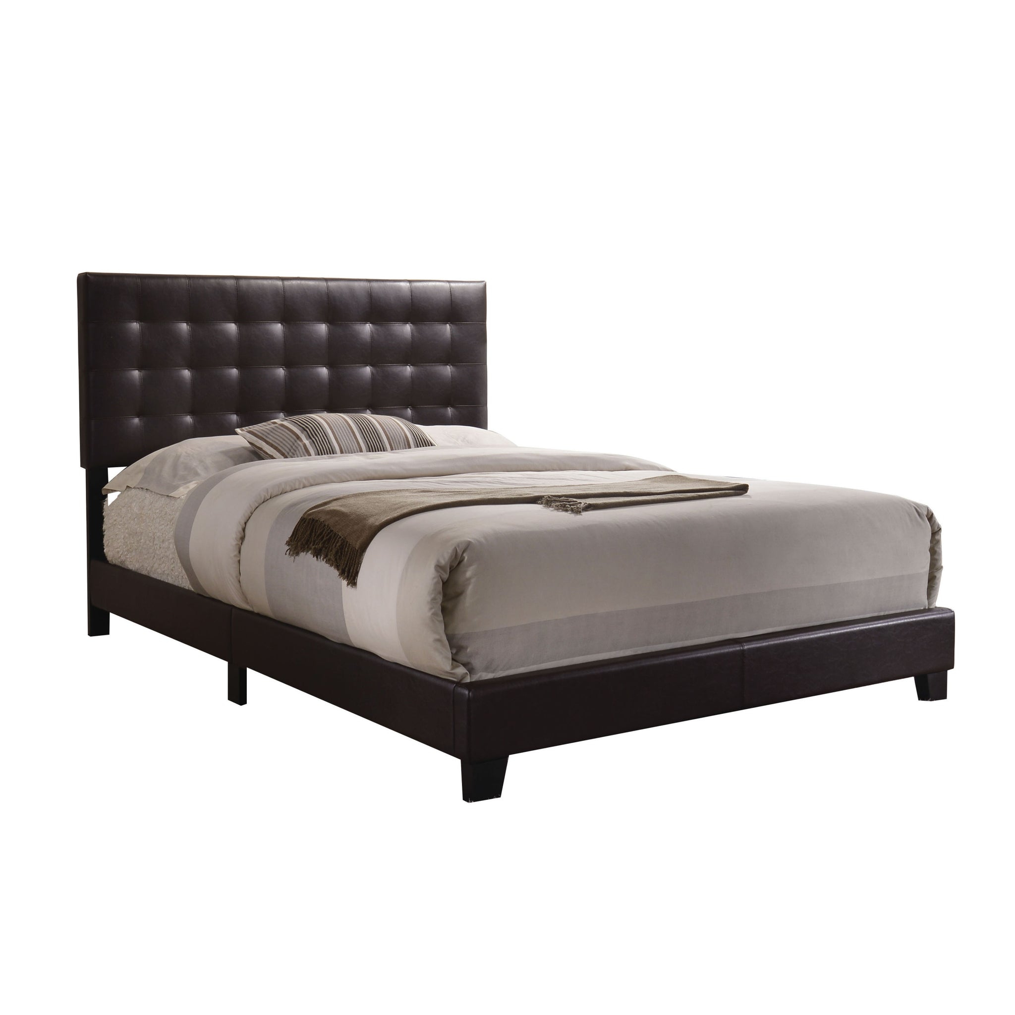 Espresso Upholstered Queen Panel Bed Box Spring Not Required Queen Espresso Wood Espresso Bedroom Modern Rubberwood Faux Leather