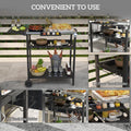Outsunny Outdoor Bar Cart With Stainless Steel Tabletop, Kitchen Island With Wheels, 2 Tiers & Seasoning Shelf, Patio Serving Cart With Hooks, Towel & Garbage Bag Holder, Plates & Spice Jars, Black Black Steel